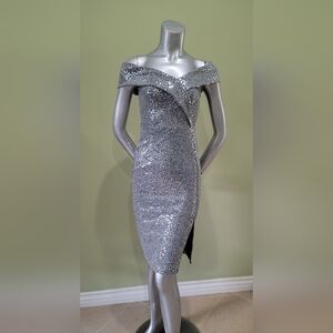 Silver Asymmetrical Sequin Dress